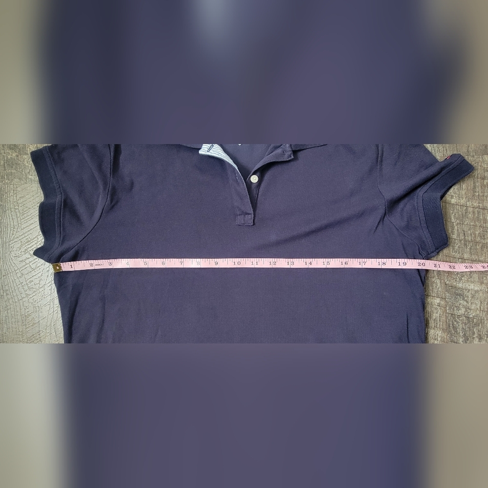 Y2K Tommy Hilfiger Polo Women's XL Navy Short Sleeve 1/4 Button Strechy Cotton - Picture 9 of 13